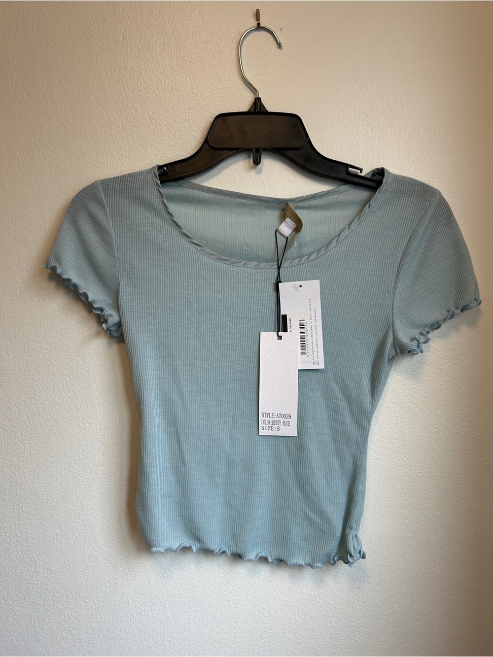 Dance & Marvel Light Blue Ribbed Lettuce-Edge Crop Top